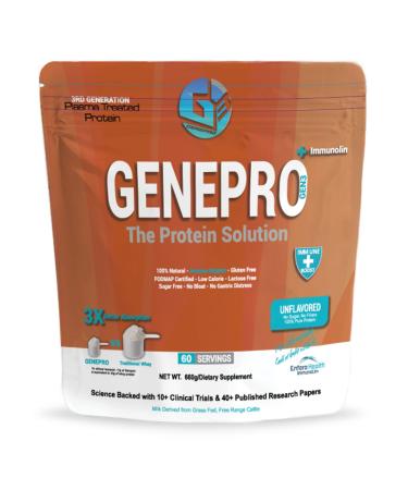 Genepro Unflavored Protein Powder - Lactose-Free, Gluten-Free, & Non-GMO Whey Isolate Supplement Shake (3rd Generation, 60 Servings) 60 Servings (Pack of 1) Original Formula