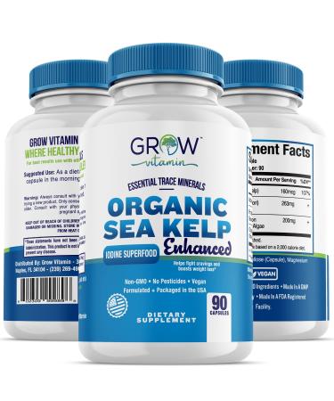 Organic Sea Kelp (Icelandic) Enhanced - Pure Healthy Thyroid Support Natural Iodine Supplement w/Organic Sea Kelp Blue-Green Algae & Red Algae - Immune System & Metabolism Support - 90 Capsules