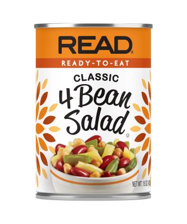 READ 4 Bean Salad | Classic Four Bean Salad | Tangy Sweet & Delicious | Cut Green Beans & Cut Wax Beans | Kidney Beans | Garbanzo Beans | Sugar Vinegar Onion Bell Peppers | 15 oz. Can (Pack of 12)
