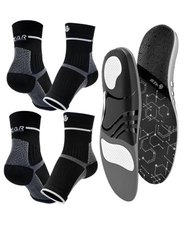 Plantar Fasciitis Relief Kit-2 Pairs All-Round Compression Foot Sleeves & 1 pair Arch Support Orthotic Insoles for Men & Women-Fast Pain Relief & All-Day Comfort from Heel Spur High Arch Flat Feet 2 PAIRS SOCKS&INSOLES(WHITE) L (Women 9.5-10.5 Men 10-11)