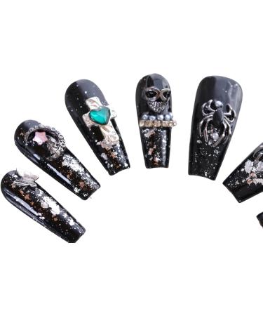 PN-007 Press-On Nails Painted 10 Pieces Reusable False Nails Y2K Gothic Punk Glamour Cross Spider Rhinestones Black - Buy Online on GoSupps.com