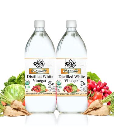 De La Rosa Organic Distilled White Vinegar, Raw & Unfiltered, Kosher for Passover, Vegan & Gluten Free, Great for Salad Dressing, Marinades, White Distilled Vinegar 32 Oz (Pack of 2) 32 Fl Oz (Pack of 2)