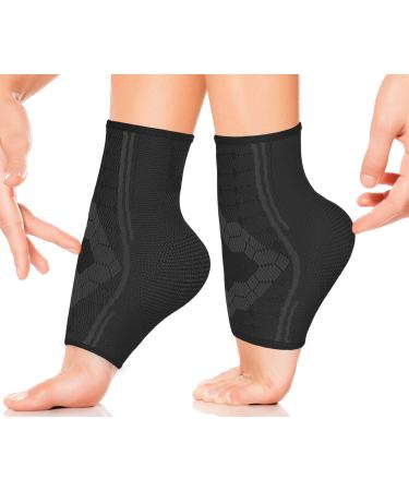 Ankle Compression Socks by SPARTHOS (Pair) - Plantar Fasciitis Sleeves with Arch Support - Foot Ankle Brace for Men and Women - Relieve Heel Pain, Reduce Swelling, Achilles Tendon Treatment (Black-XL) X-Large (Pack of 2) M…