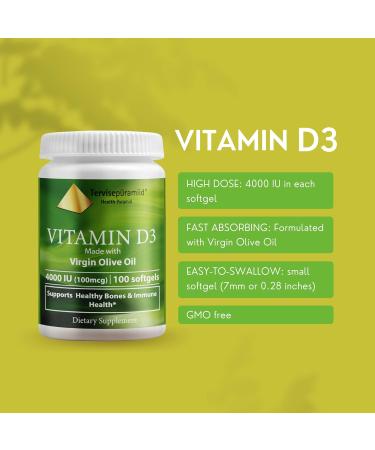 Health Pyramid Vitamin D3 4000 IU Cholecalciferol in Olive Oil Softgel - Bone & Immune Support Supplement - Buy Online on GoSupps.com