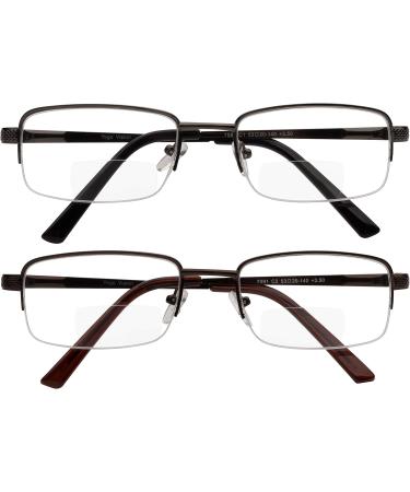 Yogo Vision Bifocal Reading Glasses Set of 2 - Half Rim Metal Readers for Men & Women | Gunmetal & Brown | Quality Spring Hinge 2.0x - Buy Online on GoSupps.com