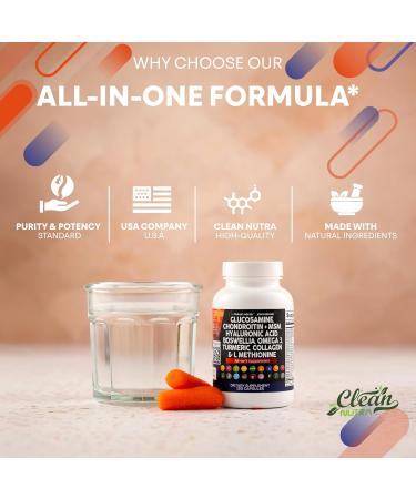 Clean Nutraceuticals Glucosamine Chondroitin MSM 1500mg with Turmeric Curcumin Collagen Hyaluronic Acid Omega 3 Joint Health Supplement for Men & Women Joint Complex 120 Count - Buy Online on GoSupps.com
