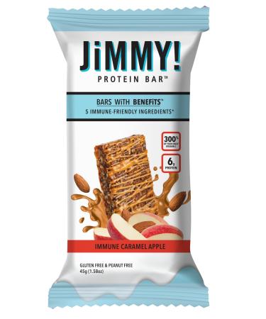 JiMMY! Protein Bar Caramel Apple Immune Support 15 Count - Energy Bar with Immune System Fortifying Ingredients: Vitamin C Turmeric Orange Mango Acerola Cherry and Almonds Apple 58.12 g (Pack of 15)