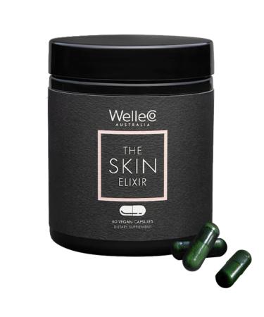 WelleCo The Skin Elixir Greens Powder Capsules Plant-Based Superfood Supplement with Zinc Turmeric & Antioxidants for Glowing Skin Collagen & Elasticity 60 Ct