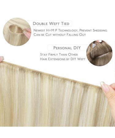 50cm Sew-In Real Hair Extensions - Ashblond Highlights & Platinum Blonde - 100g Weft Hair Tresses - Buy Online on GoSupps.com