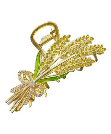 Rhinestone Claw Clip Large Rhinestone Hair Clips Hairgrips For Women - Metal Elastic Headwear Wheat Non Slip Alloy Shiny For Parties Bun Decoration Weddings Ponytails Braids Thin Thick Hair Tristo 7# Barley Ear Clip