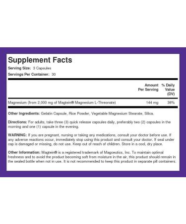Piping Rock Magnesium L-Threonate 2000mg Capsules | 90 Count with Magtein | Non-GMO & Gluten Free - Buy Online on GoSupps.com