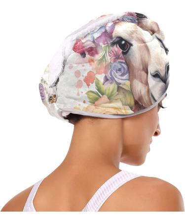 Super Absorbent Llama Florals Hair Towel 2 Pack - Quick Dry Hair Turbans for Women & Girls | Soft Button Twisty Wrap - Buy Online on GoSupps.com