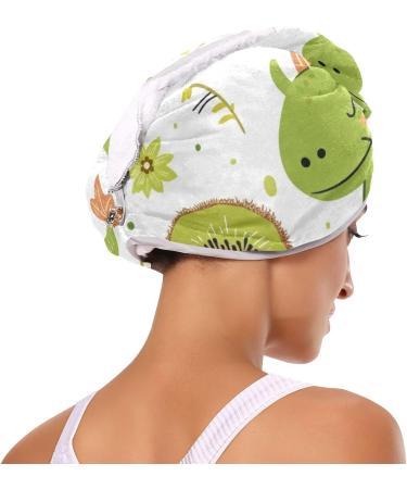 Green Dinosaurs Kiwi Fruit Hair Towel 2 Pack | Super Absorbent Quick Dry Hair Turbans for Women & Girls - Buy Online on GoSupps.com