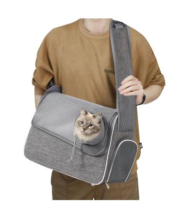 Hikeman dog carrier bag pet pet shoulder bag dog tag bag - dog bag adjustable carrying bag dog pet carrier single shoulder for walking outdoor travel (gray)