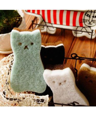 4pcs/set Cute Cat Shape Sponge Scouring Pads Dish Washing High-density Sponge Foam Soap Kitchen Supplies - Buy Online on GoSupps.com