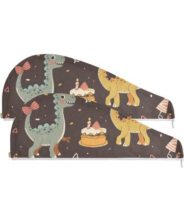 Colorful Dinosaur Hair Towel 2 Pack | Super Absorbent Quick Dry Turbans for Women & Girls - Buy Online on GoSupps.com