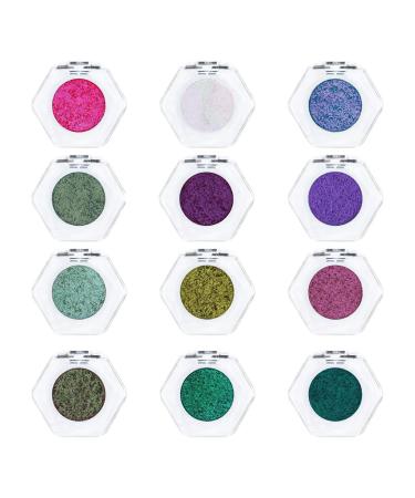scyca Individual Eyeshadow | 12 Individual Glitter Eyeshadows | 12 x Long Lasting Shiny Eyeshadows for Women - Eyeshadow Contour Powder