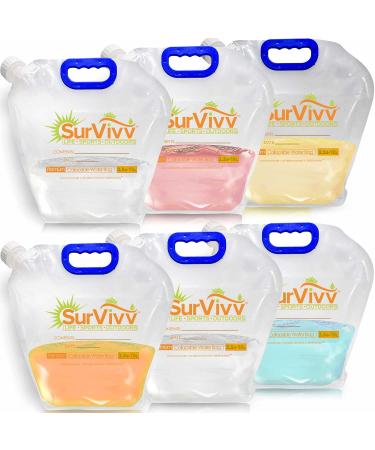 SurVivv Premium Collapsible Water Container Bag No-Leak Freezable Odorless Flat Folding BPA Free Food Grade Clear Plastic Storage bottle for Sports Outdoors Camping Hiking Backpack 1.3/2.6 Gallon 2.6 Gal 6-pack