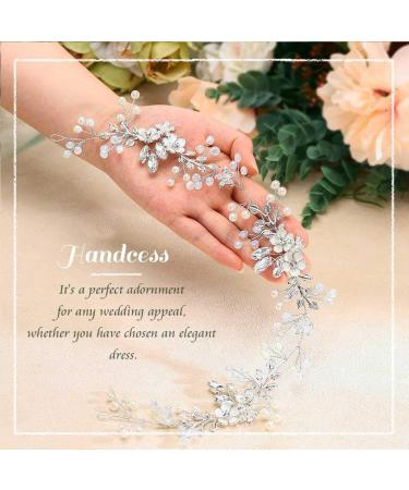 Handcess Flower Wedding Hair Vines Silver Pearls Crystal Headpieces Leaves Rhinestone Bridal Hair Accessoreies for Women and Girls - Buy Online on GoSupps.com