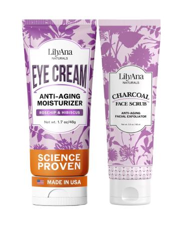 LilyAna Naturals Eye Cream 1.7oz and Charcoal Face Scrub 3oz Bundle
