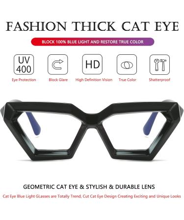 AIEYEZO Thick Cat Eye Glasses | Fashionable Blue Light Blocking Glasses for Women | Anti Eyestrain & Headache Relief | 54mm Black Frame - Buy Online on GoSupps.com