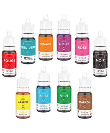 10 * 10ml Colorant Alimentaire Liquide Waysroma Colorant Alimentaire P tisserie Haute Concentr Nourriture Dye pour Couleur Fondant Boissons Cr me G teau Donuts P ques Macaron 10 ml (Lot de 10) 100.0