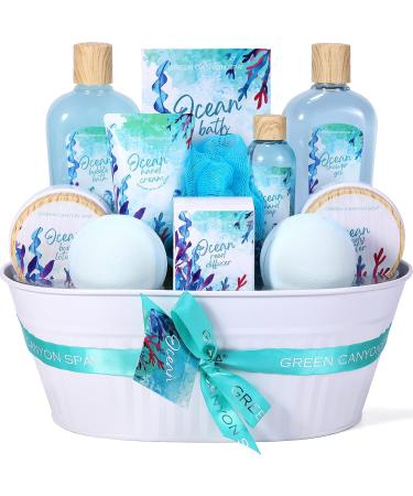 Bath Spa Gift Baskets Women - 12 Pcs Ocean Bath Gift Sets Home Holiday Spa Gift Basket Green Canyon Spa