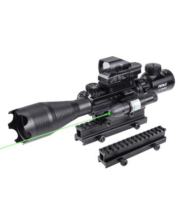 Pinty Rifle Scope 4-16X50 Illuminated Optics Sight Green Laser, Reflex Holographic Dot Sight, Riser Mount 14 Slots 1 inch High Riser Mount - Buy Online on GoSupps.com