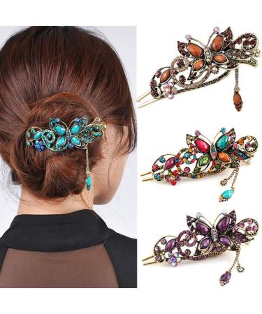 SOLUSTRE Metal Duckbill Sectioning Clips Vintage French Barrette Hair Grip Retro Hair Clips Bronze Hairpins Non-slip Hair Barrettes for Women Girls Purple - Buy Online on GoSupps.com