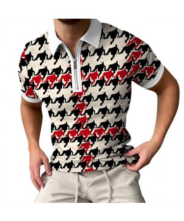 Men's Slim Fit Zipper Polo Shirt - Red, Size Medium | Casual Short Sleeve Sports T-Shirt | Athletic Blouse ZX03 - Buy Online on GoSupps.com