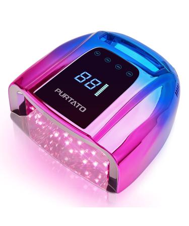 Purtato Professional Rechargeable 96W UV LED Portable Cordless UV Light for Nail Lamp Machine with Removable Stainless Steel Bottom,4 Timer Setting and Smart Sensor Nail Dryer (Blue&Purple)