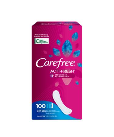 Carefree Acti-Fresh Pantiliners, Extra Long Flat, Unscented, 100 Count (Pack of 1)