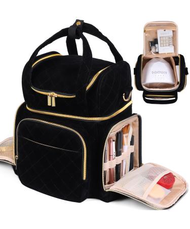 Nail Polish Organizer Holds 70 Bottles and A Nail Lamp Nail Bag with 2 Removable Bags and Tools Organizer Sections Nail Tech Organizers and Storage Nail Travel Case For Nail Tech Gift for Woman Black