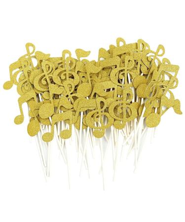 Healifty 6pcs Cake Toppers Music Symbols Cake Picks for Birthday Party Gold