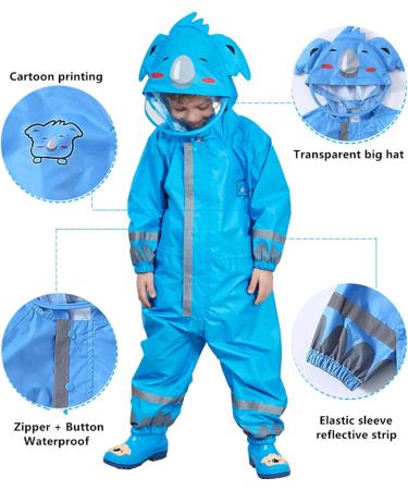 De feuilles Kids Button Rain Suit | Waterproof Hooded Raincoat Jumpsuit 7-9 Years Blue - Buy Online on GoSupps.com