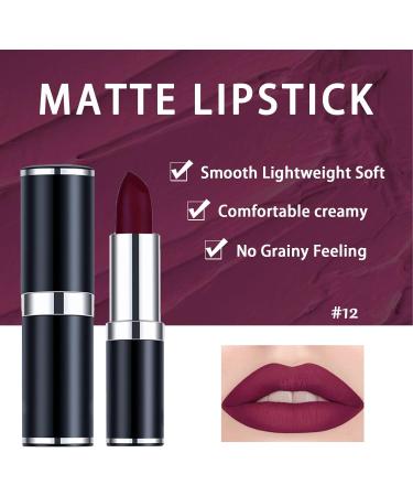 Long Lasting Matte Lipstick - High Coverage Lip Color Waterproof Lipstick - Professional Cosmetics Gift (#12) - Buy Online on GoSupps.com