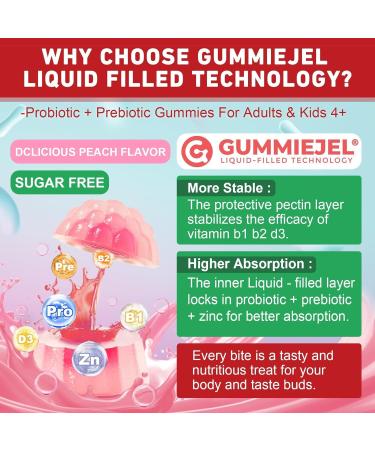 NEVISS Probiotic + Prebiotic Gummies for Adults & Kids 4+, Sugar Free Chewable 50 Billion CFUs w/Fiber, Vitamin B1 B2 D3 & Zinc, for Digestive & Gut Health, Boost Microflora Diversity, 60 Cts 60 Count (Pack of 1) - Buy Online on GoSupps.com