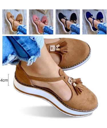 CrEev Women's Platform Sandals - Dark Grey & Light Grey Closed Toe Buckle Shoes with Tassel Ankle Strap - Vintage Beach Espadrilles - Buy Online on GoSupps.com