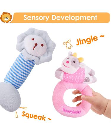 iPlay iLearn 4 Plush Baby Rattle Farm Animals Set - Hand Grab Sensory Shaker Toys for Boys and Girls - Unique Infant Shower Gift for Toddlers 2-18 Months - Buy Online on GoSupps.com