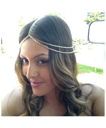 Inilbran Boho Layered Head Chain Gold Cuban Chain Headpieces Headband Punk Chunk Link Chain Heairchain Vintage Hair Prom Costume Festival Hair Accessories Jewelry for Women and Girls