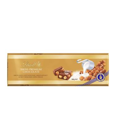 Lindt - Swiss Premium Chocolate Bar - Milk Chocolate Hazelnuts - 300G - Pack of 2