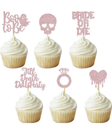 Halloween Bachelorette Cupcake Topper Boo To Be Ring Bride Or Die Skull Heart Blood Glitter Food Picks Horror Ghost Engagement Party Decorations Rose Gold