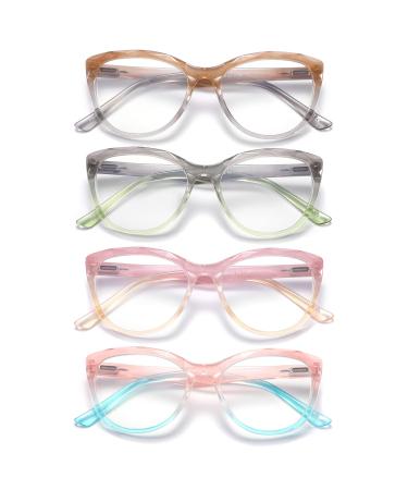 Olipunt 4 Pack Reading Glasses Blue Light Blocking ,Cat Eye Ladies Computer Readers with Spring Hinge ,Anti Glare UV Eyeglasses for Women +1.75 Mix 1.75 x