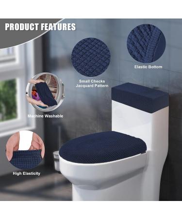 Stretch Toilet Cover Set - Navy Blue, Machine Washable Polyester Spandex Fabric - Buy Online on GoSupps.com