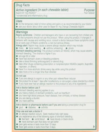 Bayer 81mg Chewable Aspirin Tablets | Doctor Recommended Pain Reliever | Orange Flavor | 108 Count (Pack of 3) - Buy Online on GoSupps.com