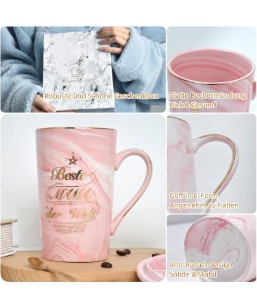 Bokalaka Mother's Day Gift - 400ml Pink Ceramic Coffee Cup with Lid & Spoon | Perfect Mom Gifts & Birthday Present | Best Mom in the World - Buy Online on GoSupps.com