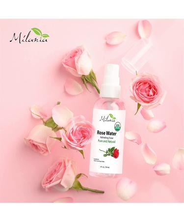 Milania Organic Rose Water Spray for Face and Hair - 4 oz | Natural Facial Toner, Pore Minimizer, Redness Reducer | Revitalizing Mist for Nourished, Moisturized, Hydrated Skin - Buy Online on GoSupps.com