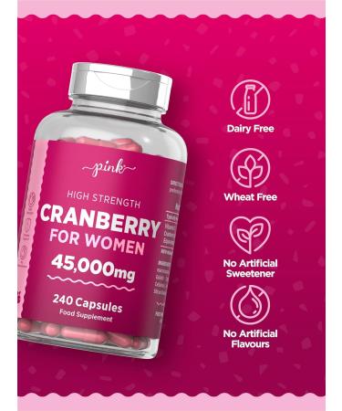 Cranberry Capsules 45000mg for Urinary Infections | 240 High Strength Capsules with Vitamin C - by Pink - Buy Online on GoSupps.com