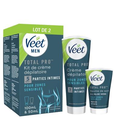 VEET For Men - Set of 2 Hair Removal Kits - 2 Depilatory Creams 100 ml and 2 Care Balms 50 ml - Sensitive Skin