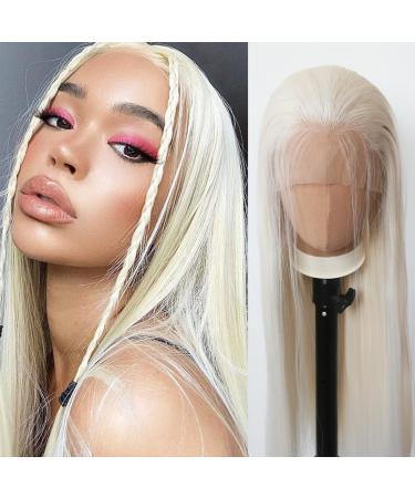 Towarm Platinum Blonde Wig Long Straight Synthetic Lace Front Wigs Pre Plucked Natural Hairline with Baby Hair for Black Women Heat Resistant Fiber Hair Cosplay Daily Wear Wig (Platinum Blonde)